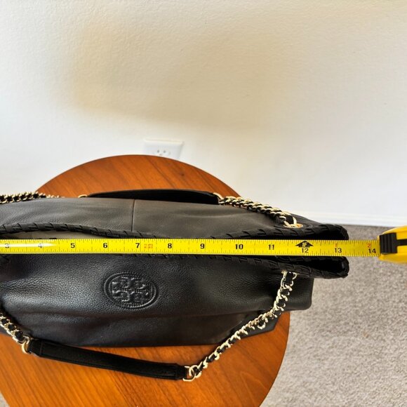 Tory Burch Marion Pebbled Leather Shoulder Bag – Black with Gold Chain Strap - Picture 10 of 11